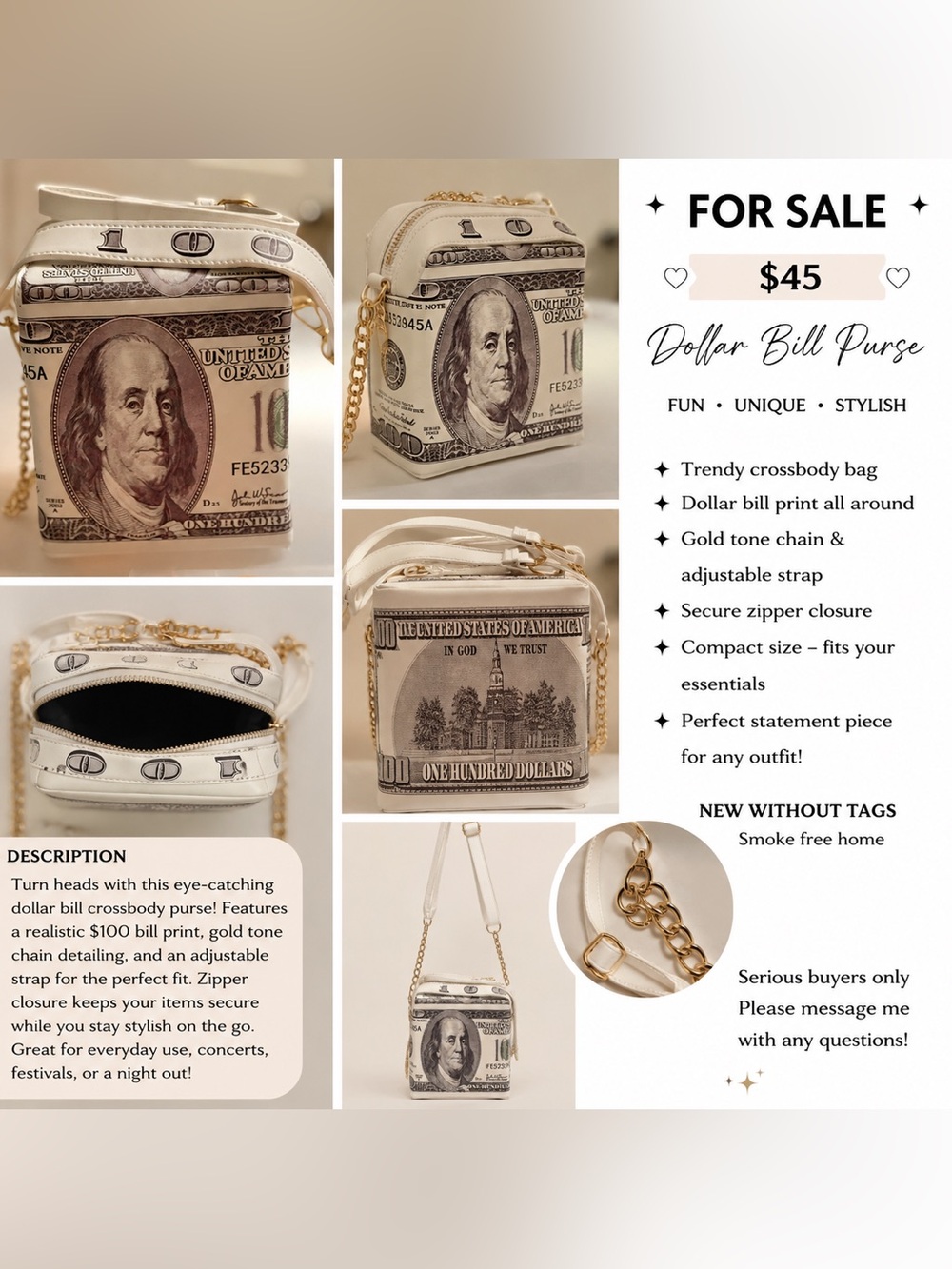 Dollar Bill Print Crossbody Bag - Whiteboard